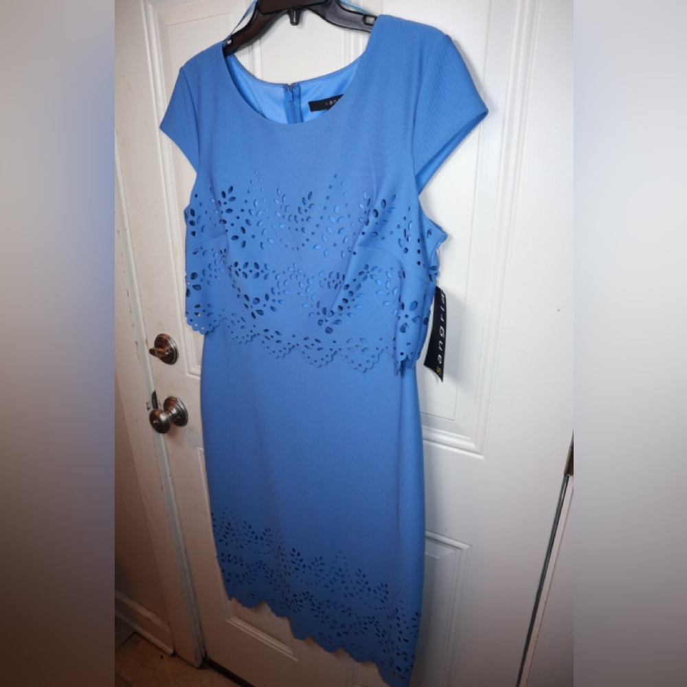 NWT: Sangria Blue Cut Out Lace Ruffle Knee Length Dress SIZE 10 - Picture 3 of 4